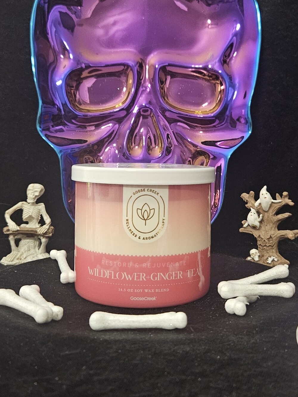 NWT Goose Creek Wildflower Ginger Tea 3-wick Candle - Pink & White
